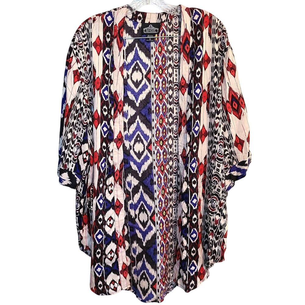 Angie Geometric Boho Cardigan - Multicolor, Lightweight, Pockets, Sz M